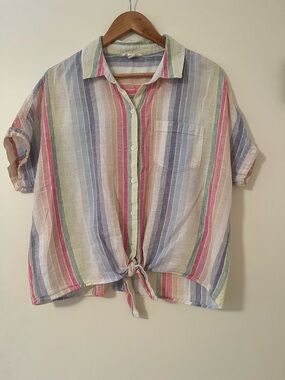 Beach Lunch Lounge Striped Tie-Front Top